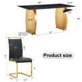 Table And Chair Set,Modern Rectangular Table With 0.4 Inch Black Patterned Tabletop And Gold Legs, Suitable For Kitchen, Dining Room, And Living Roomcomfortable Pu Seats,Perfect For Dinner, Meet Black Seats 6 Sintered Stone