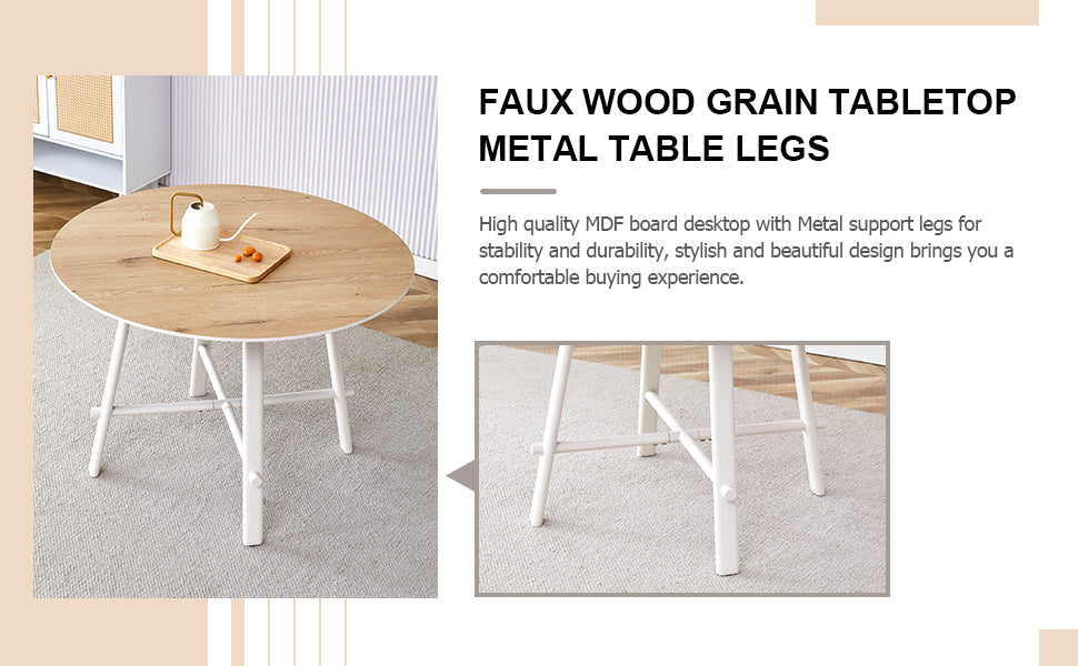 Table And Chair Set, Mdf Desktop, White Metal Table Legs, Stable And Beautiful, Suitable For Most Styles Of Home. Modern Simple Dining Table, Comfortable Seating. White Seats 4 Mdf