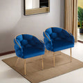 Set Of 2 Luxury Handmade Accent Chair With Gold Legs, Modern Velvet Armchair For Living Room And Bedroom Blue Foam Velvet