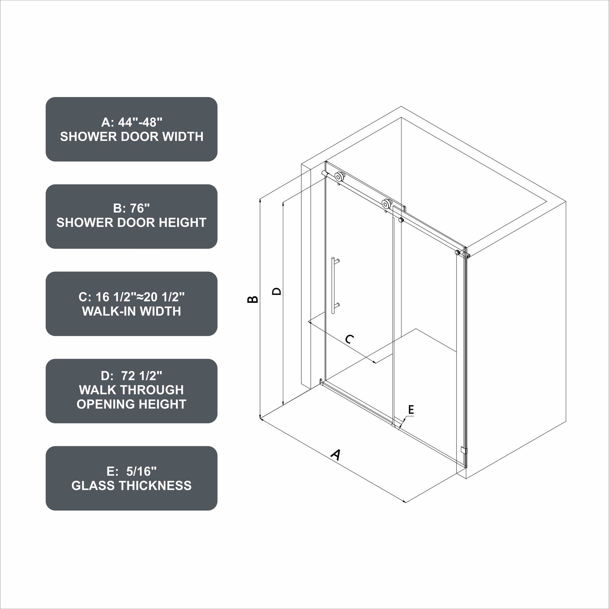 4876 Chrome Frameless One Fixed And One Shifted Shower Door, 70Mm 304 Stainless Steel Large Pulleys With Adjustable Soft Closing Function,With Nano Easy Cleaning And Stick Explosion Proof Menbrance Chrome Bathroom American Design,Minimalist Glass Metal