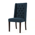 Dining Chair Navy Blue Wood Fabric