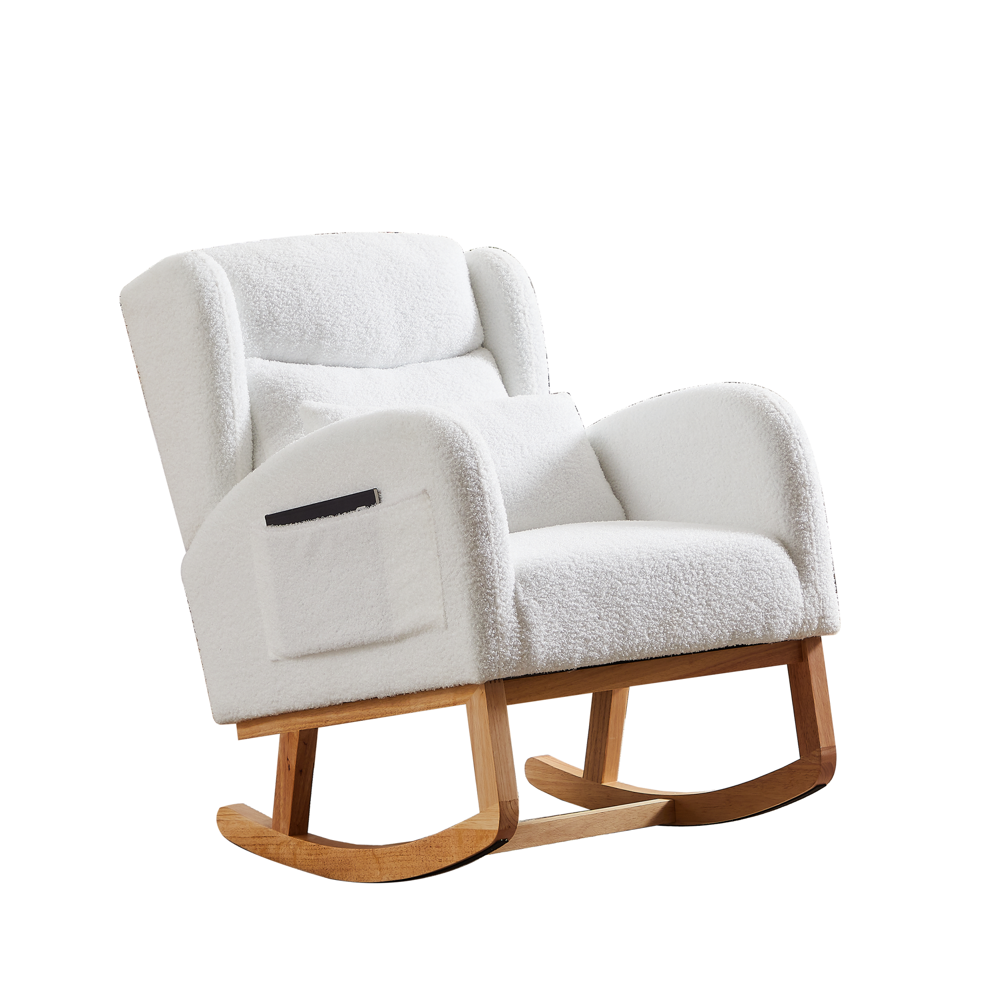 27.2"W Modern Accent High Backrest Living Room Lounge Arm Rocking Chair, Two Side Pocket Ivory Foam Fabric