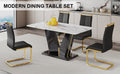Table And Chair Set, White Imitation Marble Texture Glass Tabletop, Black Mdf Table Legs, Stable And Beautiful. Modern Simple Dining Table, Comfortable Seating. White Black Seats 4 Mdf Glass