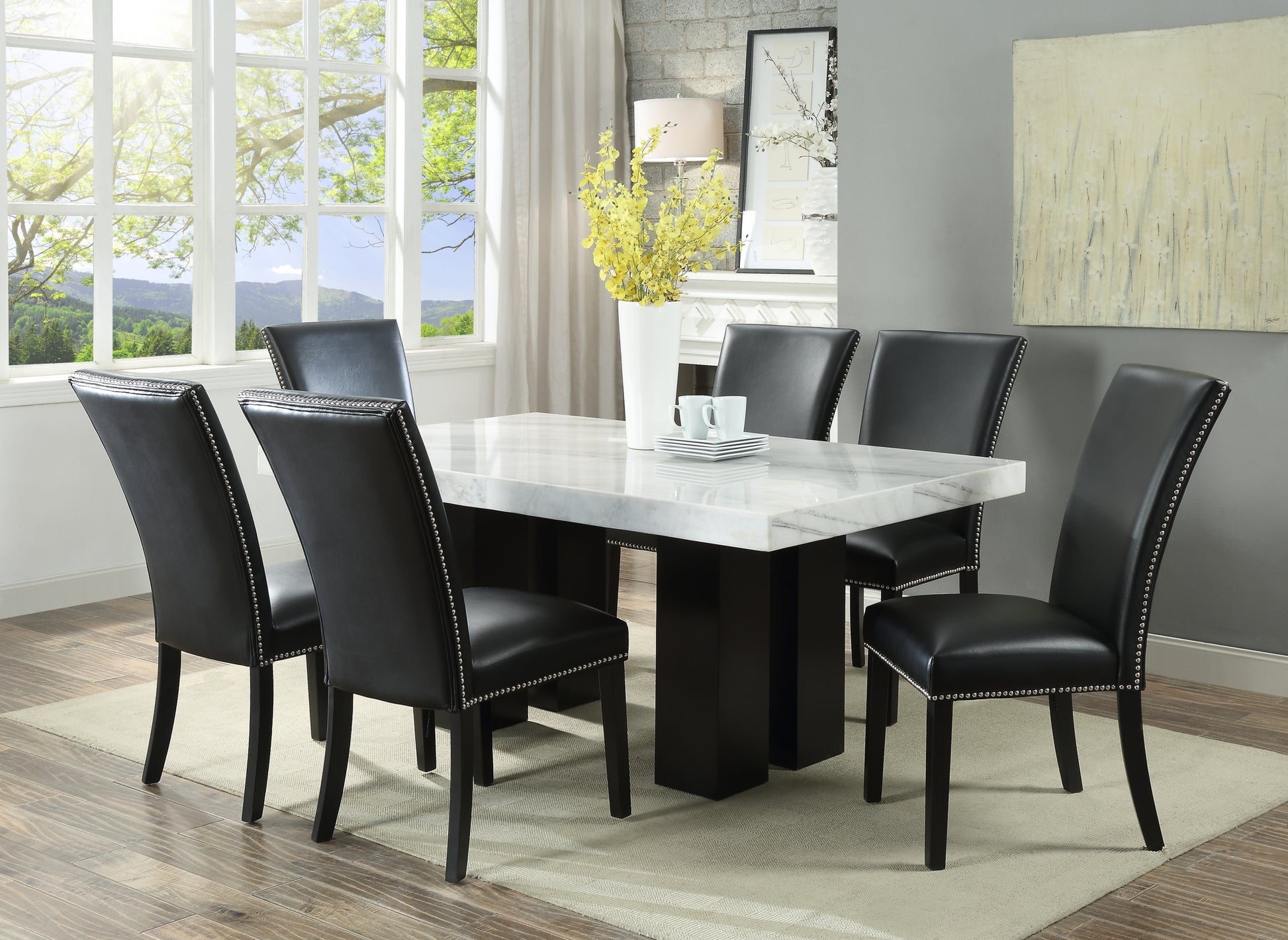 Camila Dining Chair Set Of 2 Black Black Faux Leather