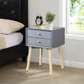 Side Table,Bedside Table With 2 Drawers And Rubber Wood Legs, Mid Century Modern Storage Cabinet For Bedroom Living Room, Gray Gray Mdf