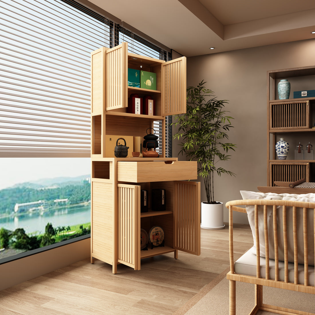Bamboo Tea Cabinet 1 2 Drawers Natural Bamboo