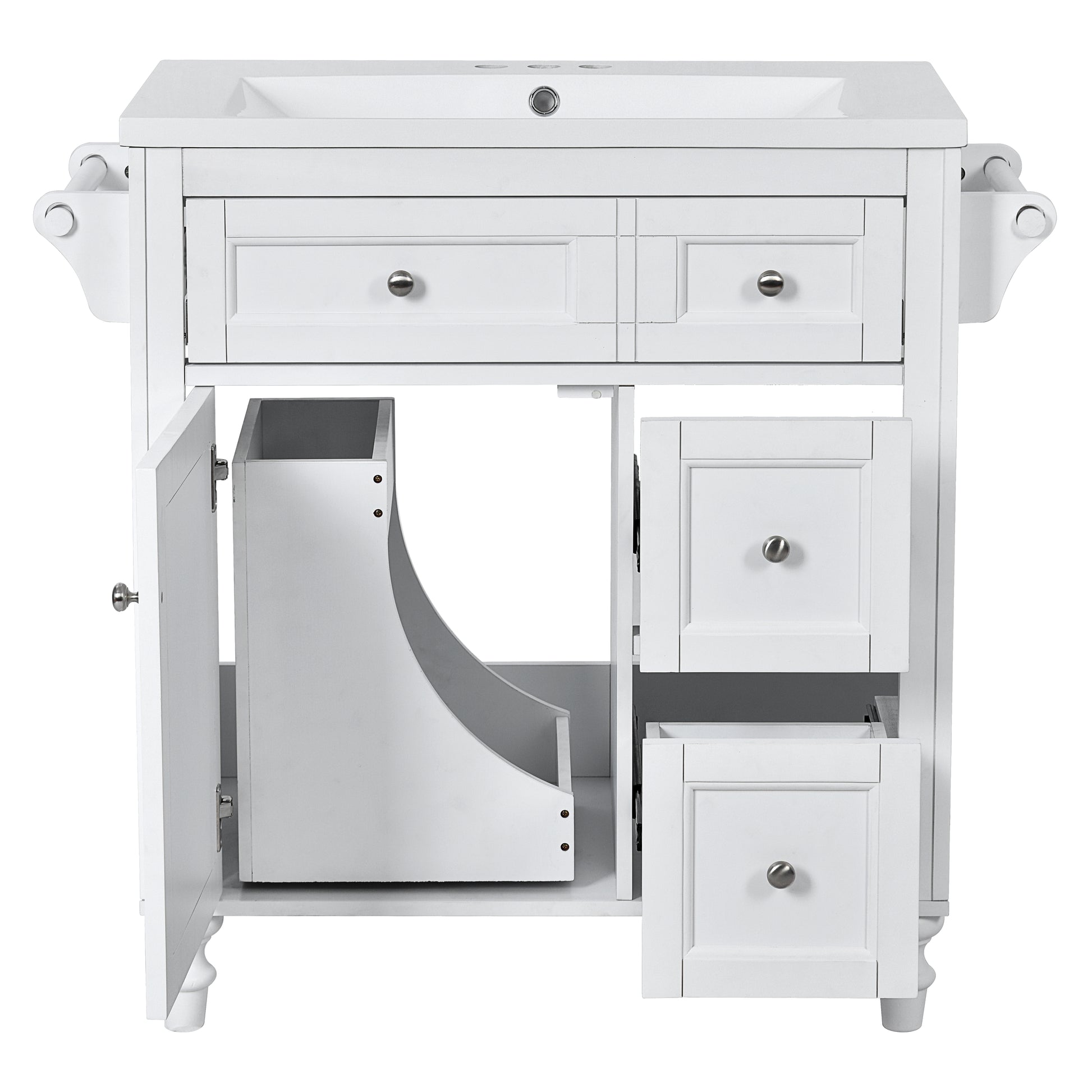 30'' Bathroom Vanity With Top Sink, Modern Bathroom Storage Cabinet With 2 Drawers And A Tip Out Drawer, Single Sink Bathroom Vanity Same As N710S130001K White Bathroom Modern Solid Wood Mdf Resin