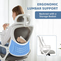 High Back Mesh Rolling Work Task Chairs With Wheels And Adjustable Headrests, Comfy Lumbar Support, Armrest For Bedroom, Gaming, Grey Grey Metal
