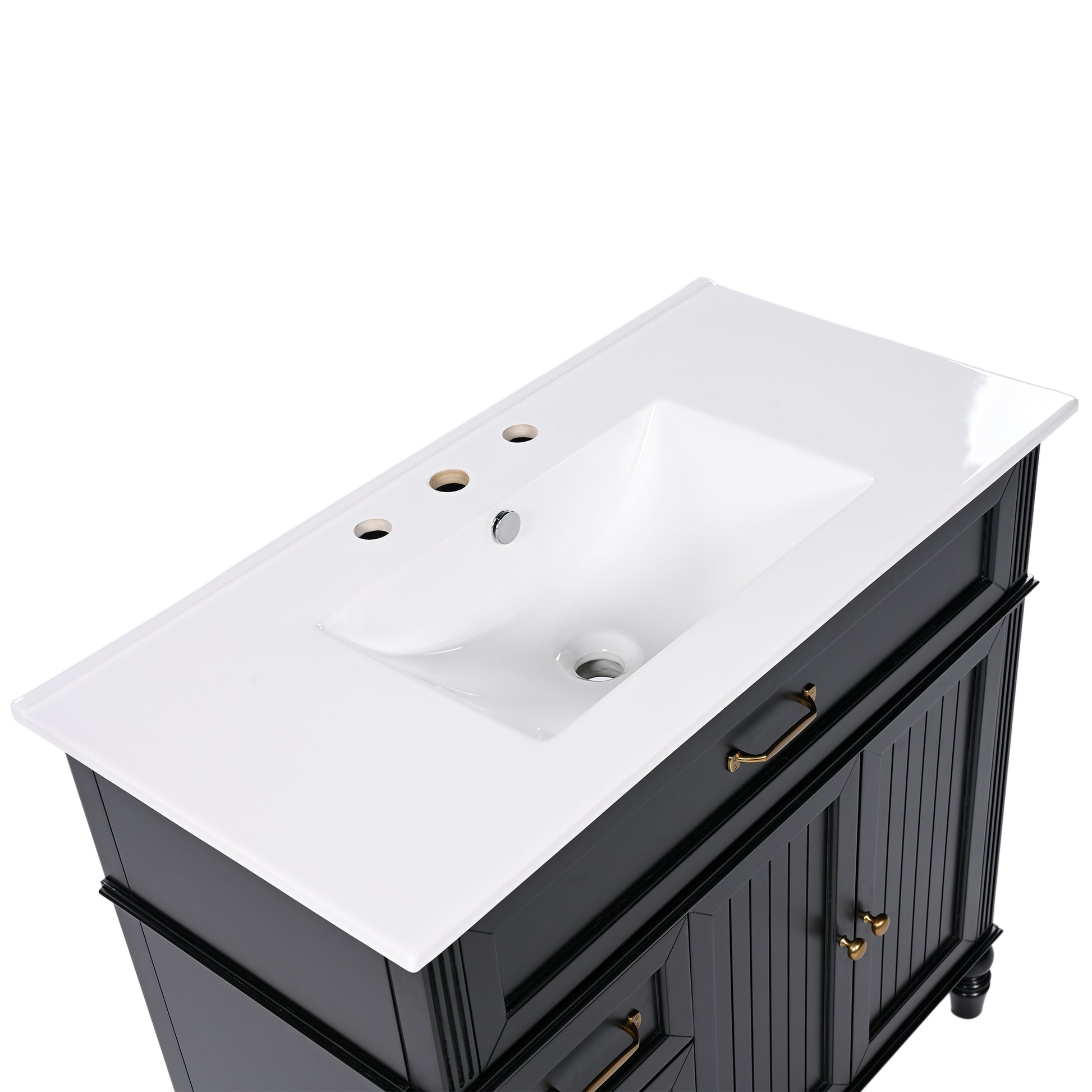 36" Bathroom Vanity With Sink, Black Bathroom Cabinet With Drawers, Solid Frame And Mdf Board, One Package Black Solid Wood Mdf