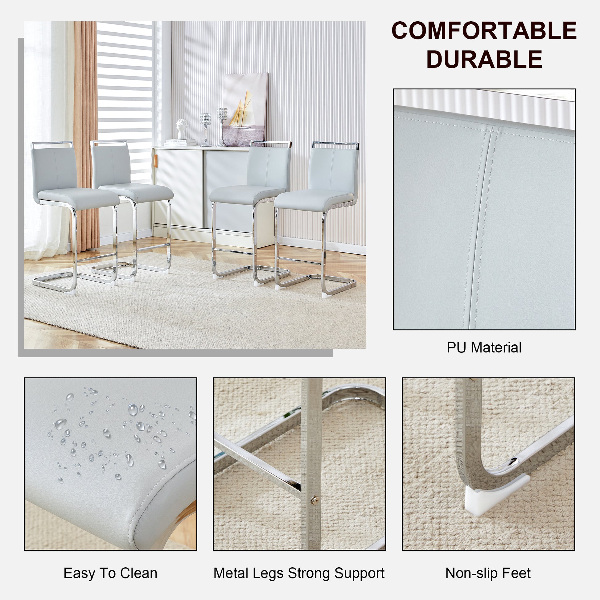 Table And Chair Set. A Rectangular Glass Dining Table With A 0.4 Inch Tempered Glass Tabletop And Mdf Board V Shaped Bracket, Paired With 2 Chairs Consisting Of Pu Seat Cushions And Silver Metal Legs. Black Gray Seats 2 Tempered Glass