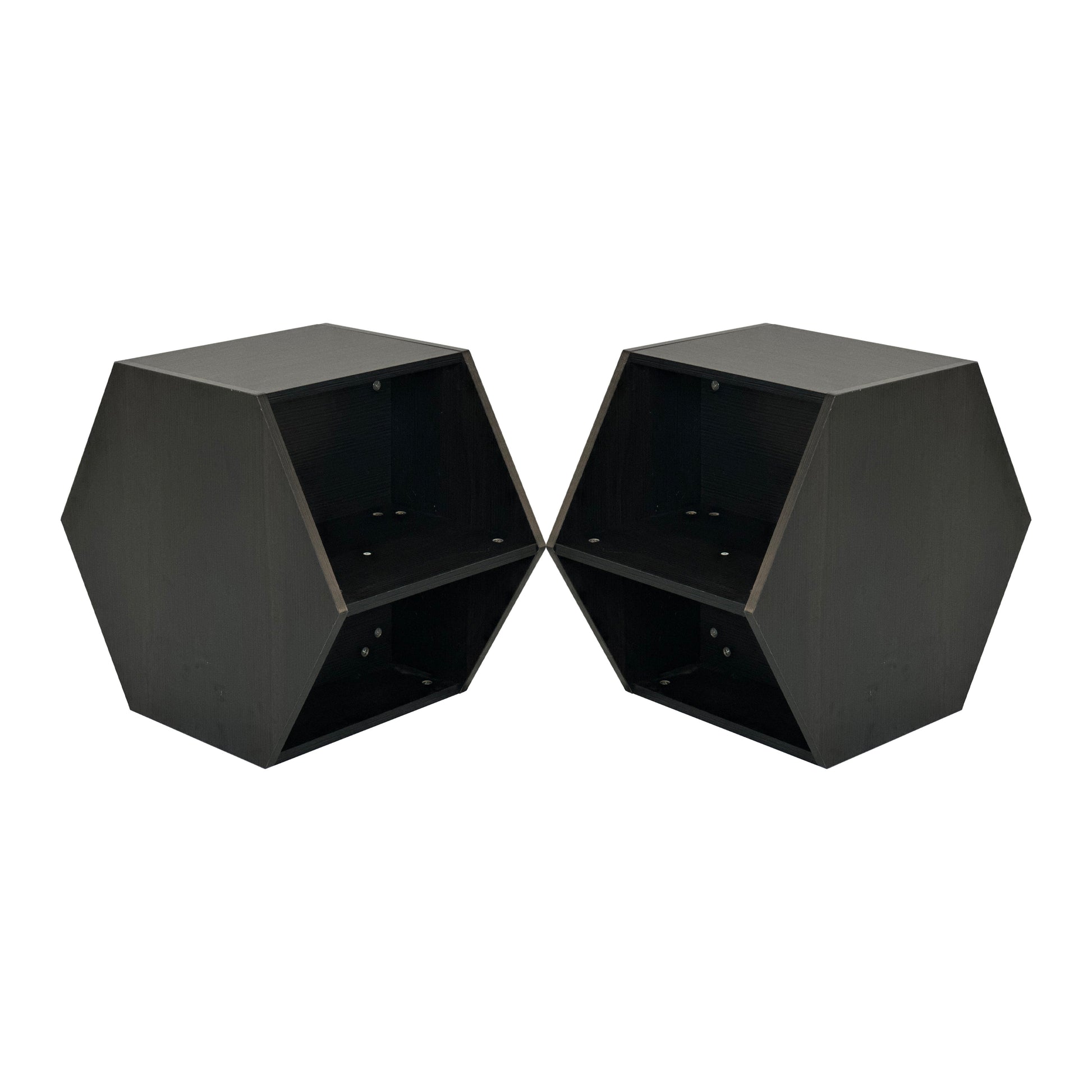 47.24'' Hexagonal Coffee Table Side Table Nightstand Burmese Sumac 2Pcs Black Brown Mdf