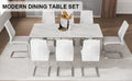 Table And Chair Set, Modern And Minimalist Dining Table. Imitation Marble Glass Sticker Desktop, Stainless Steel Legs, Stable And Beautiful. Comfortable Pu Seats. Dt 69 White Silver Glass