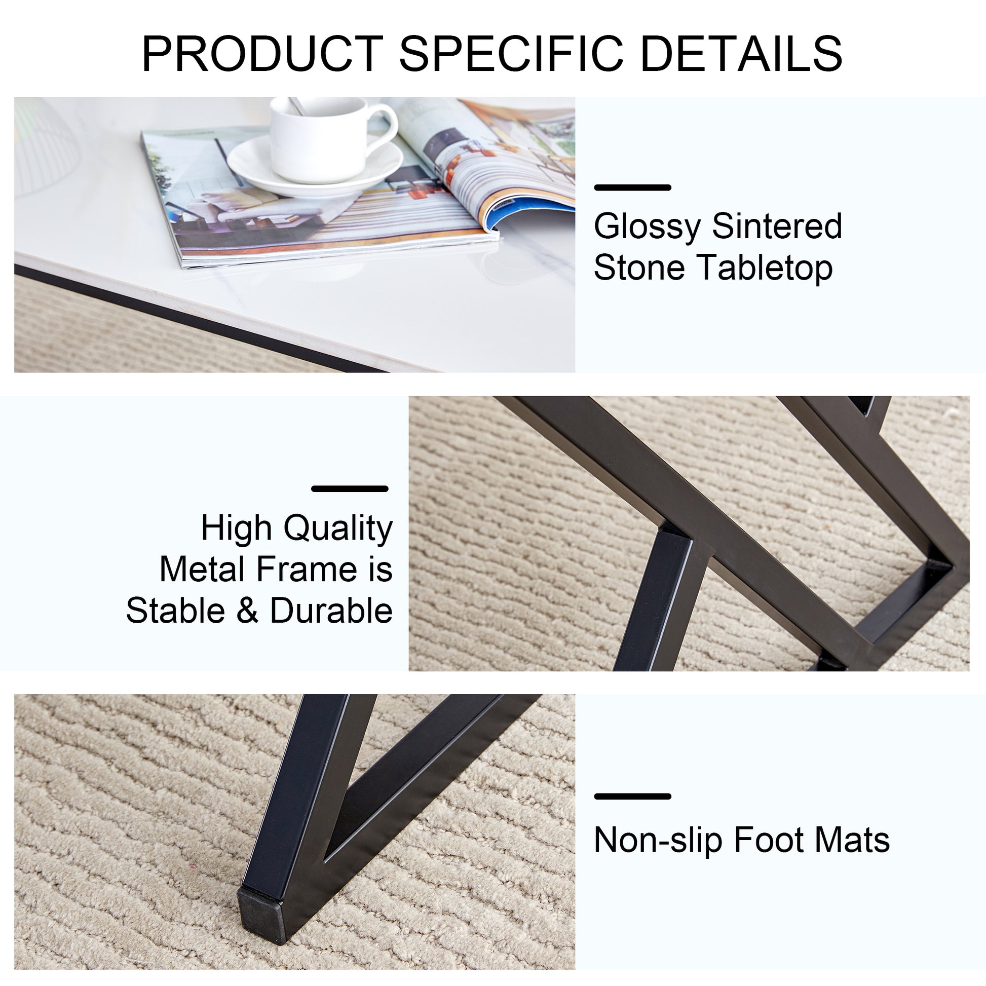 A Modern Minimalist Style White Marble Patterned Coffee Table With Black Metal Legs. Computer Desk. Game Table. Tea Table. Ct Xx White Black Sintered Stone