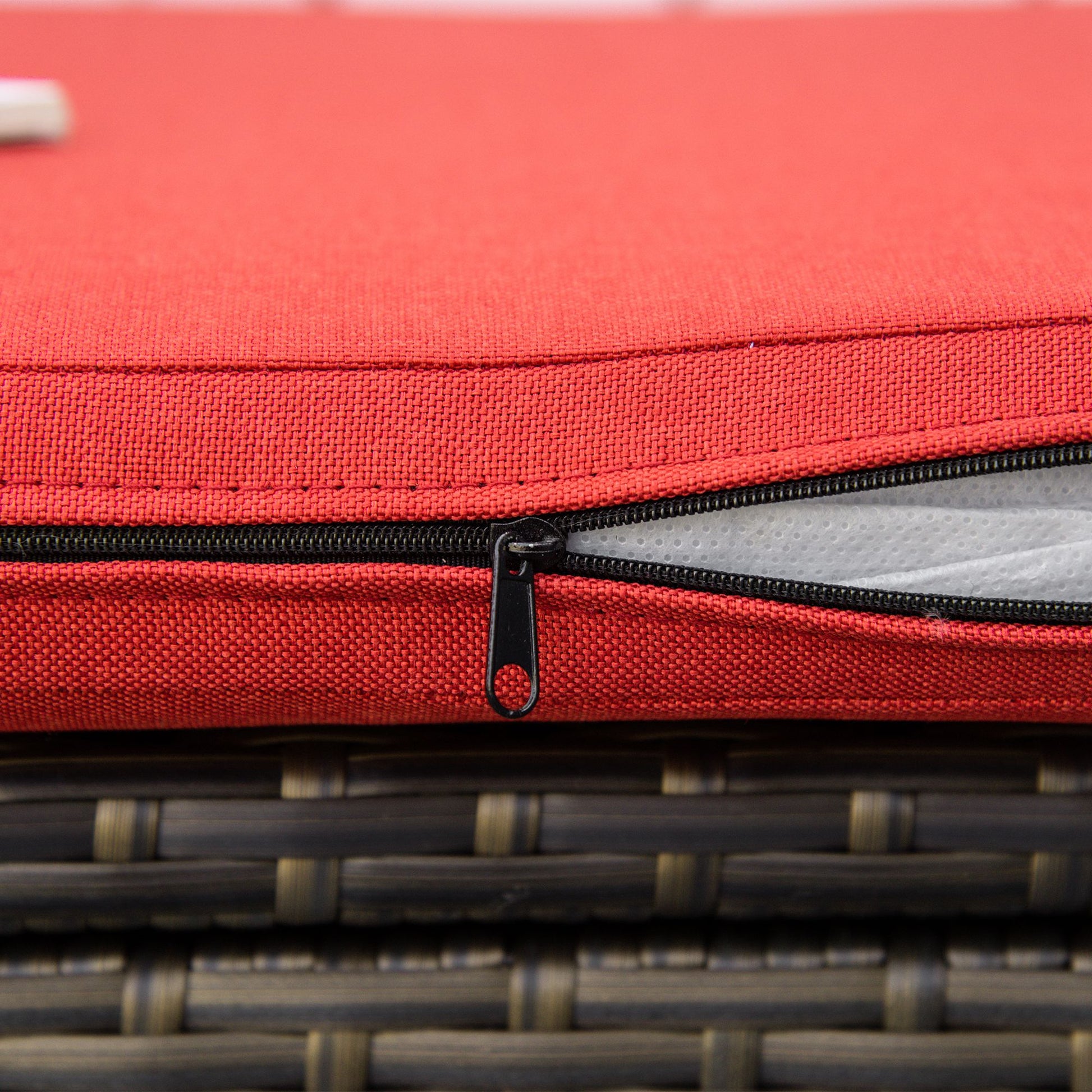 Outsunny 27 Gallon Patio Wicker Storage Bench, Outdoor Pe Rattan Patio Furniture, 2 In 1 Large Capacity Rectangle Garden Storage Box With Handles And Cushion, Red Red Steel