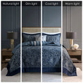 5 Piece Jacquard Bedspread Set With Throw Pillows Navy Queen Queen Navy Cotton