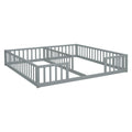 Double Twin Floor Bed With Fence, Guardrails, Without Door, Grey Twin Grey American Design Pine