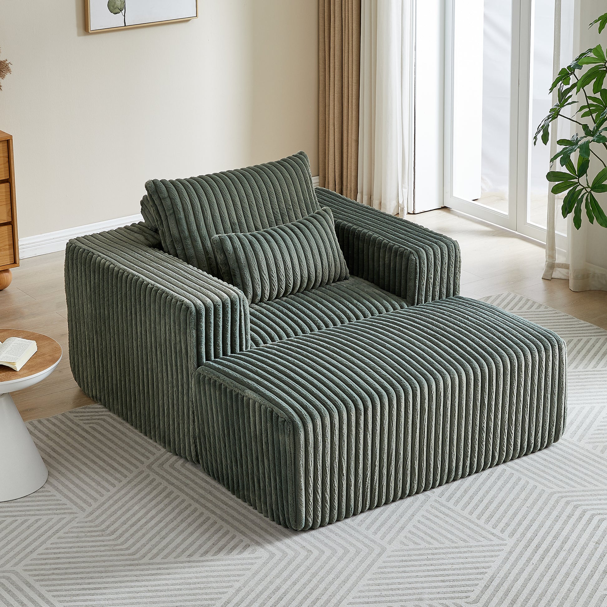 62.5 Inch Corduroy Sponge Sofa Lounge Chair With Removable Footrest,No Assembly Required,Fluffy Modern Sleeper Chair For Indoor Living Room Bedroom Army Green Foam Corduroy 1 Seat