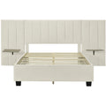 Full Size Upholstered Platform Bed With Big Headboard, Bedroom Furniture, Velvet, Beige Full Beige Plywood