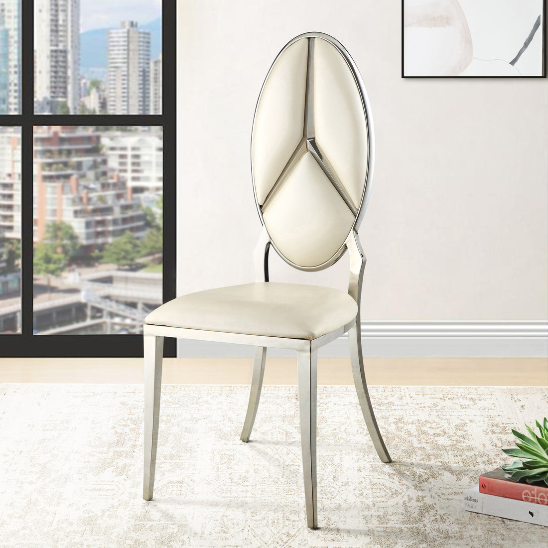 Beige And Antique White Oval Back Side Chairs Set Of 2 Beige Dining Room Set Of 2 Fabric Metal