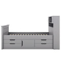 Twin Size Captain Platform Bed Frame With Storage Bookcases And Shelves,Four Drawers, Gray Twin Gray Solid Wood Mdf