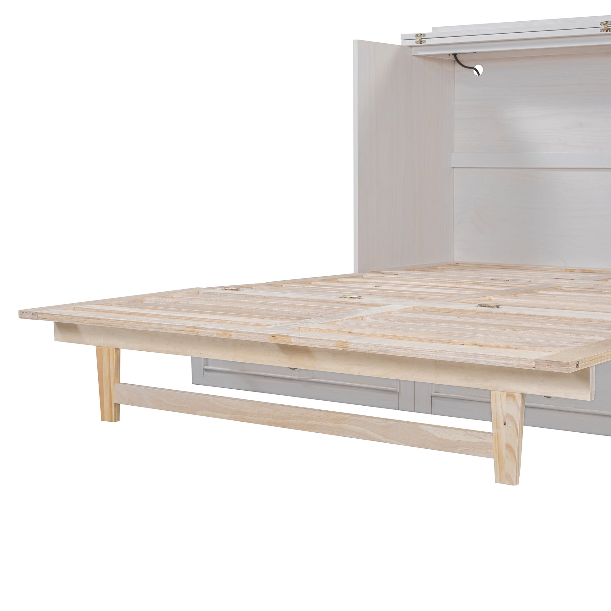 Queen Murphy Bed With Large Drawers,White Queen White Plywood