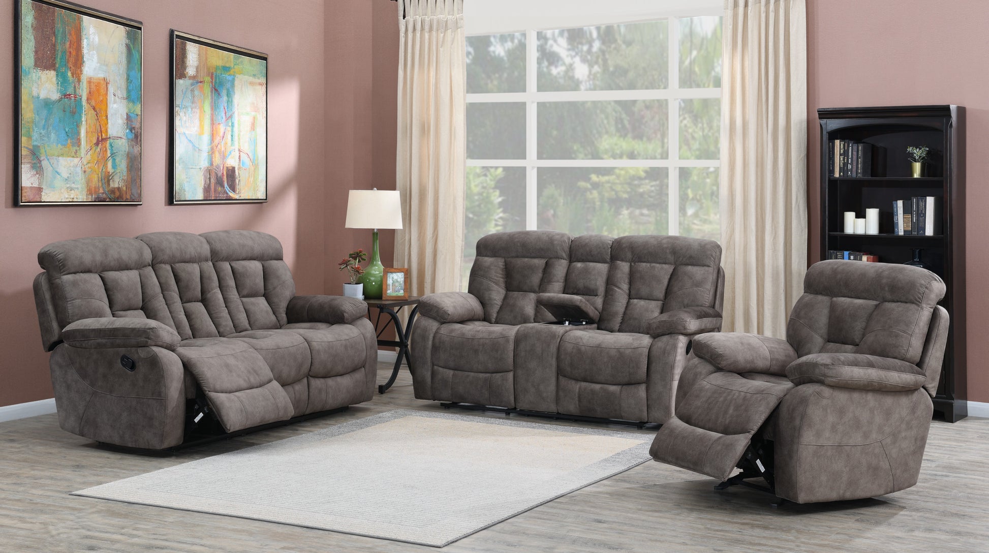 Bogata Recliner Sofa Brown Brown Wood 3 Seat