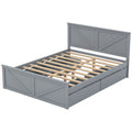 Queen Size Wooden Platform Bed With Four Storage Drawers And Support Legs, Gray Queen Gray Pine