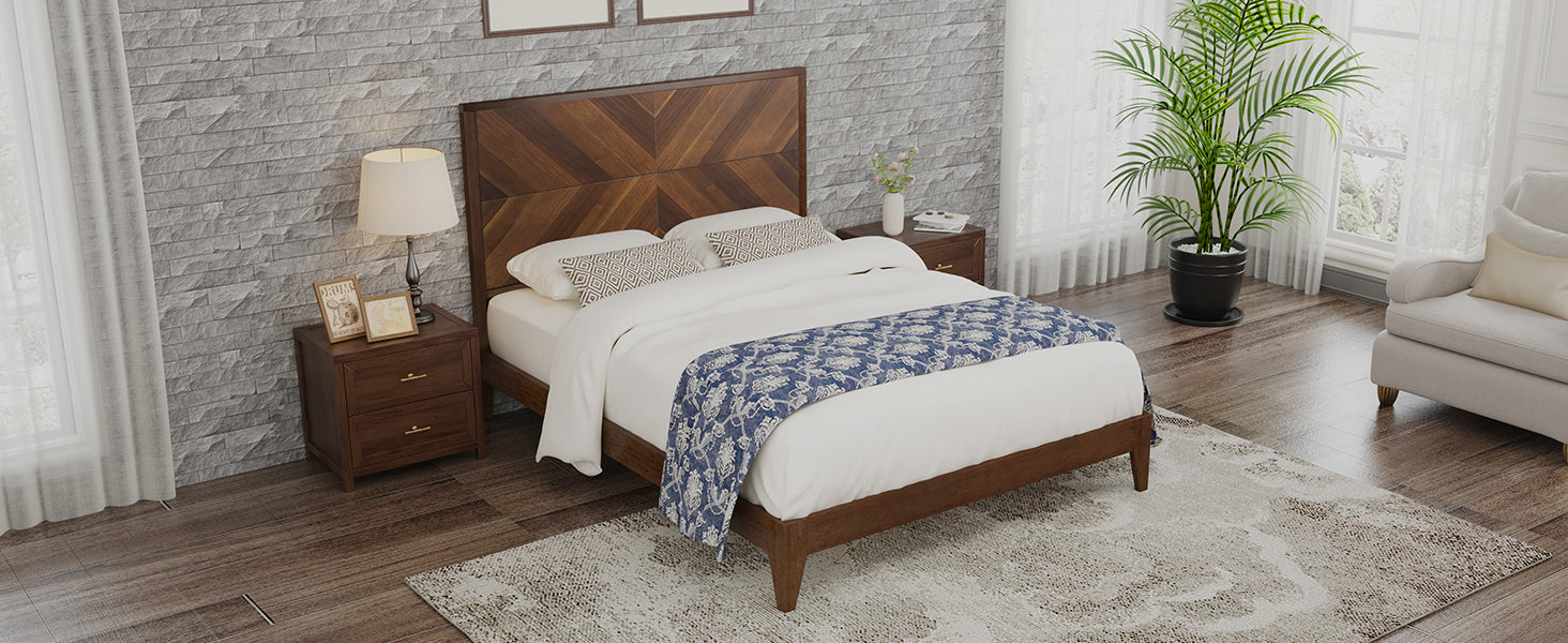 Mid Century Modern Platform Bed Wood Slat Support With No Box Spring Needed,King Walnut Box Spring Not Required King Walnut Wood Bedroom Mid Century Modern Bed Frame Wood