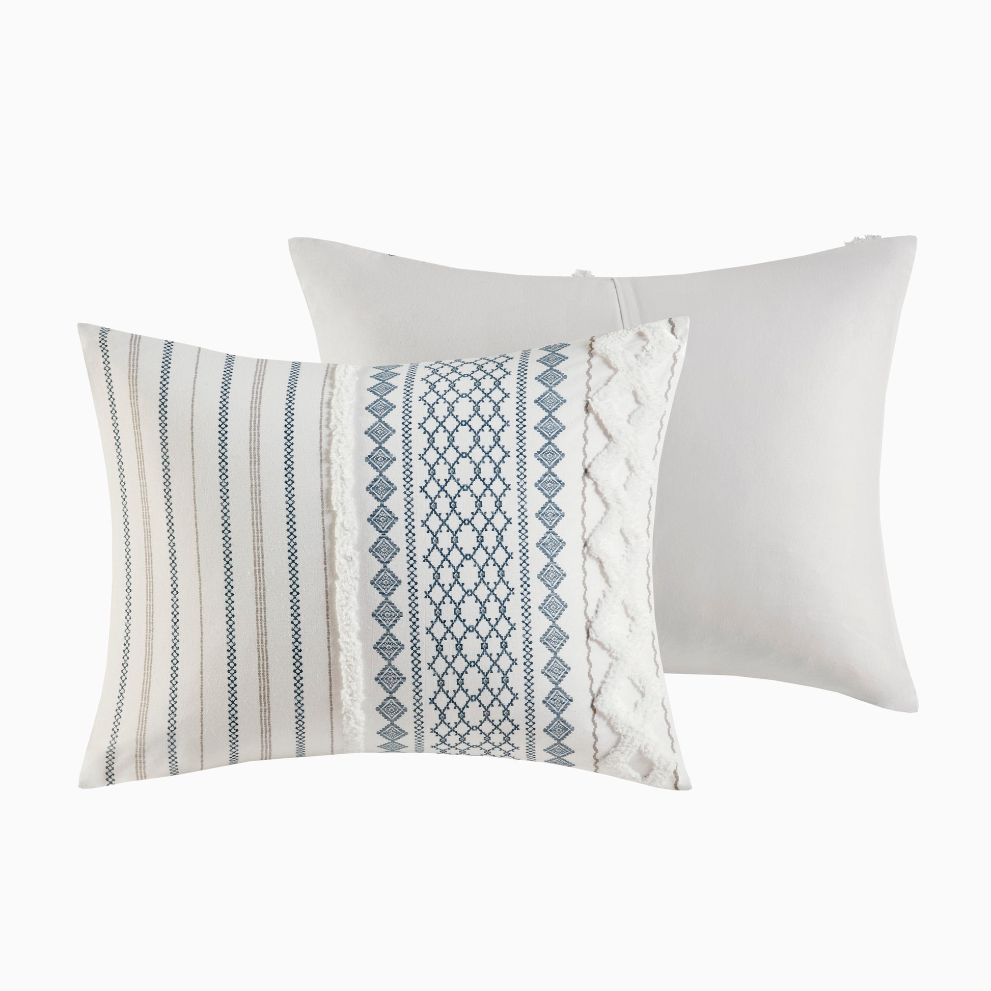 Cotton Printed Comforter Set With Chenille White Navy King Cal King King White Navy Cotton