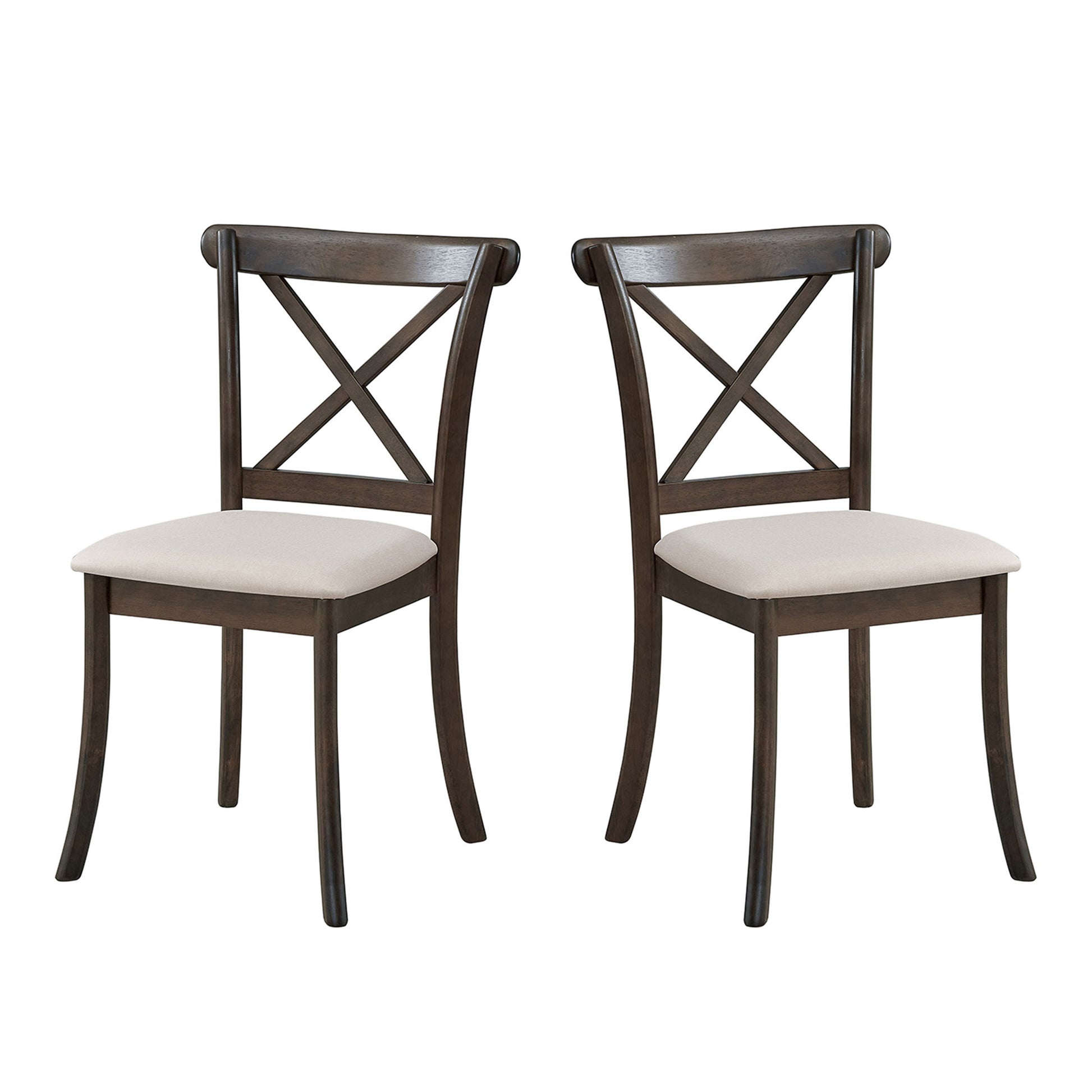Wooden X Back Dining Chairs Set Of 2, Modern Fabric Upholstered Kitchen Side 2Pc Chairs, Cross Back Rubber Wood Farmhouse Dining Room Chair,Brown Brown Wood
