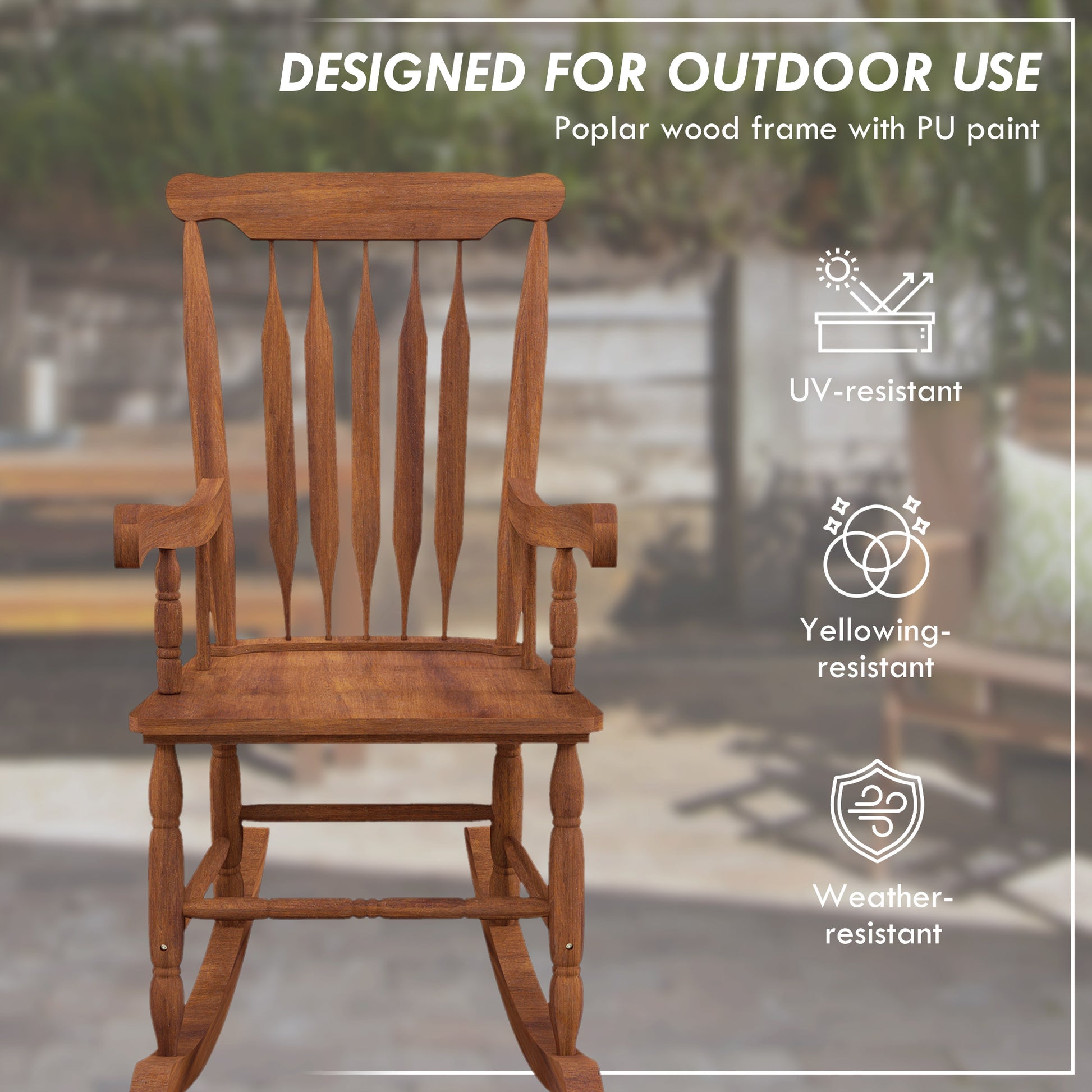 Outsunny Outdoor Wood Rocking Chair, 350 Lbs. Porch Rocker With High Back For Garden, Patio, Balcony, Teak Natural Wood