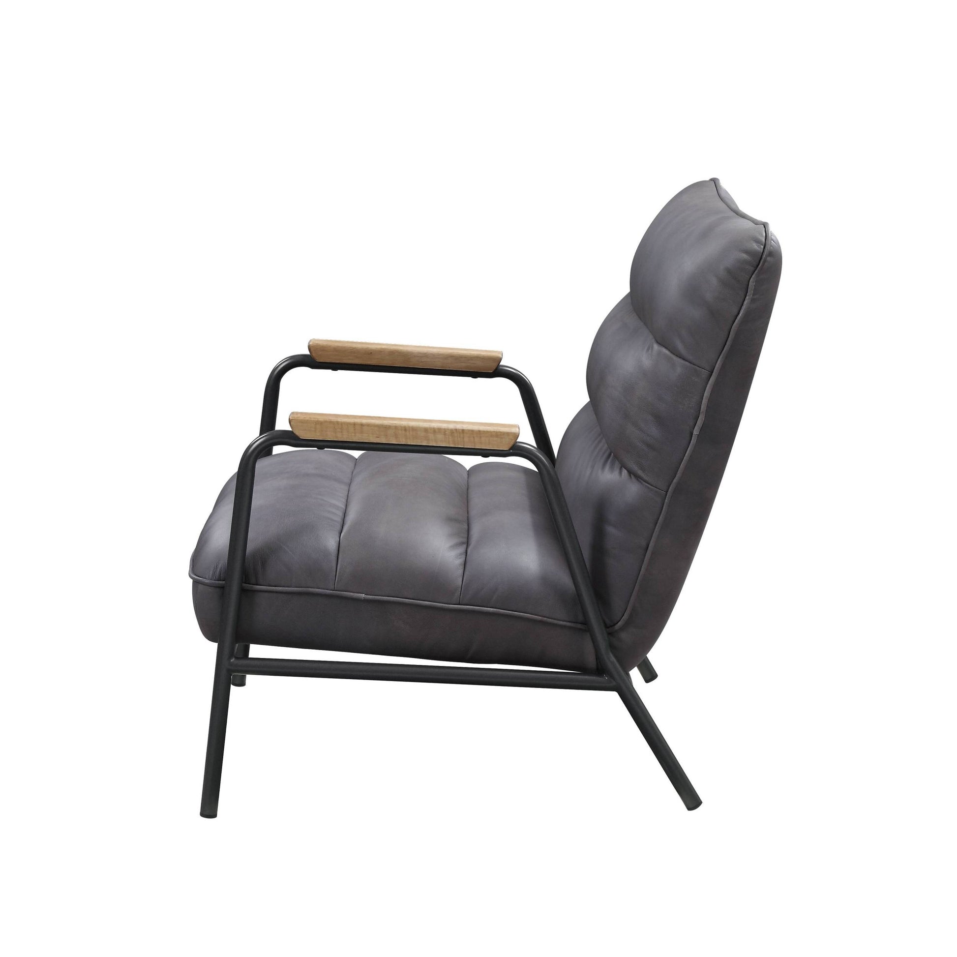 Grey And Matt Iron Accent Chair With Metal Leg Grey Primary Living Space Genuine Leather