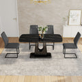 Table And Chair Set, Minimalist Dining Table, Imitation Marble Patterned Glass Tabletop, Mdf Legs With U Shaped Brackets. Paired With Comfortable Chairs, Suitable For Dining And Living Rooms. Black Mdf Glass
