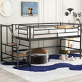Mid Loft Bed With Storage Stairs, Twin, Black Twin Black Mdf Metal