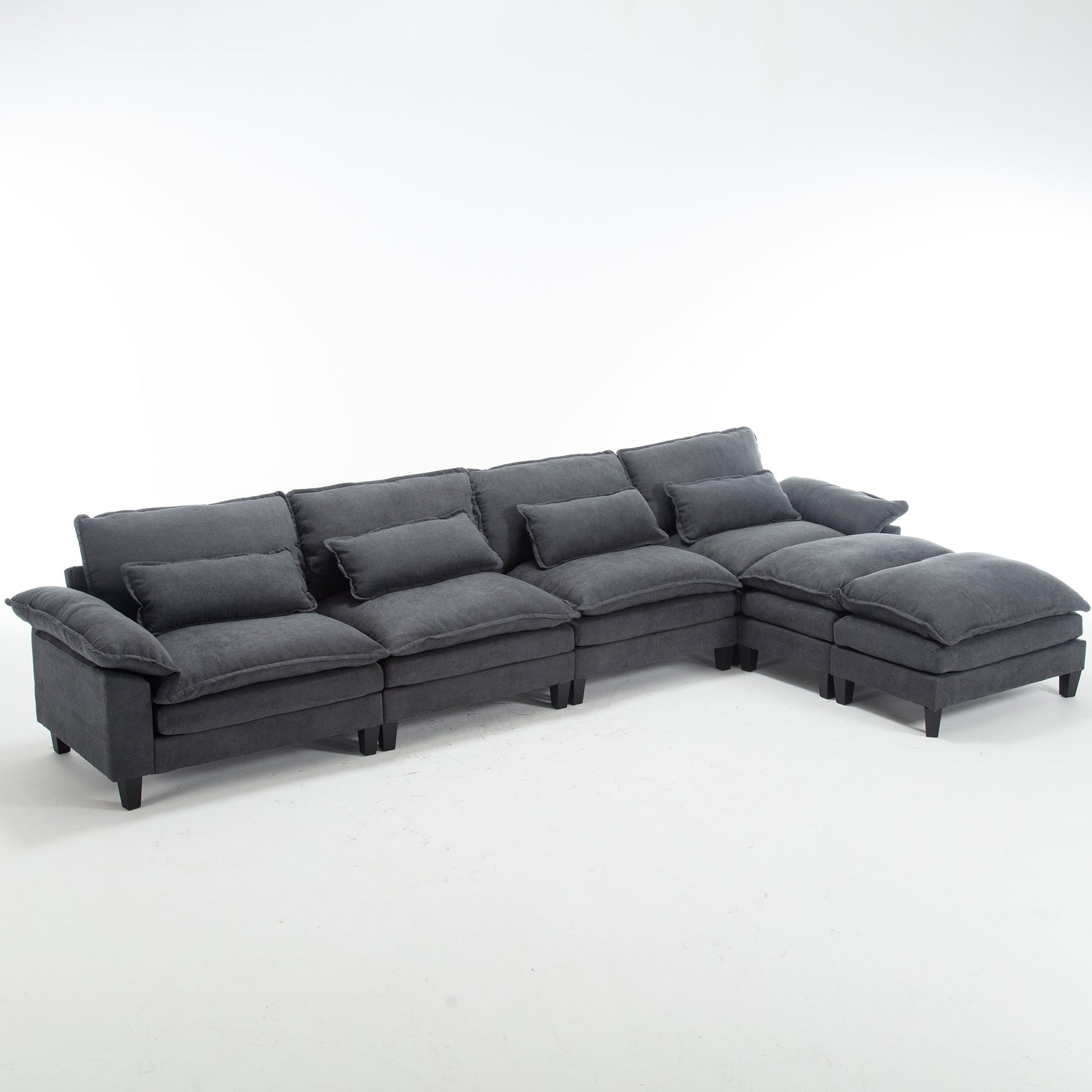 154.8" Oversized Modular Sofaice Velvet Large U Shaped Couch Comfy Upholstered 4 Seat Sofa With 2 Ottoman, 4 Lumbar Pillow, Deep Seat Couch For Living Room Dark Gray Primary Living Space Modern Foam Polyester 6 Seat