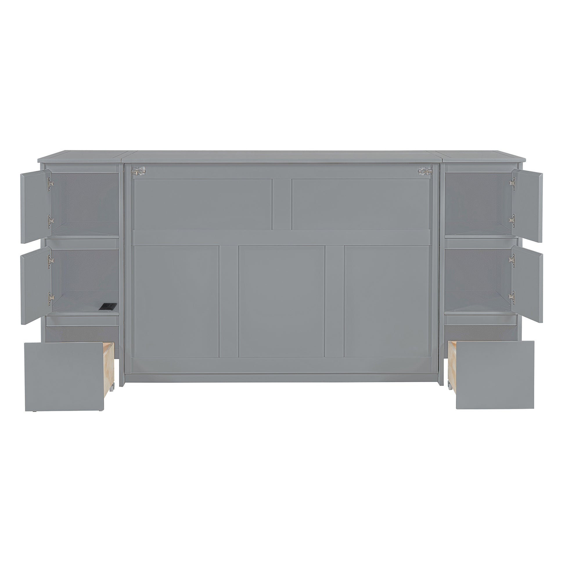 Full Size Murphy Bed With Drawers, Cabinets And Usb Ports,Gray Full Gray Mdf Lvl