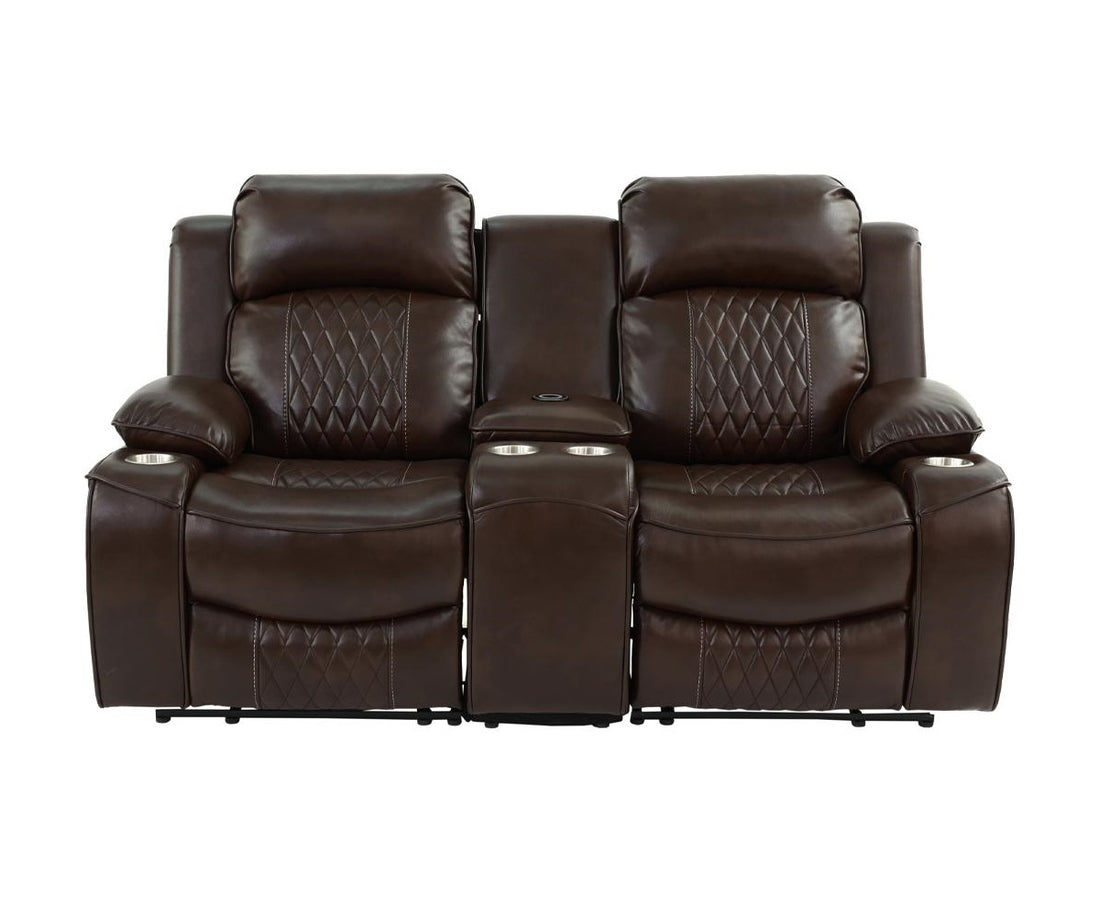 Power Motion Loveseat 1Pc Contemporary Brown Color Gelstorage Arms W Cup Holder Living Room Furniture Brown Faux Leather Primary Living Space Cushion Back Contemporary,Modern Pillow Top Arms Metal & Wood 2 Seat