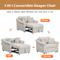 Chenille Convertible Sleeper Chair With Adjustable Backrest, 3 In 1 Lounger Chair Turns Into Bed, Single Bed For Living Room, Beige Beige Chenille
