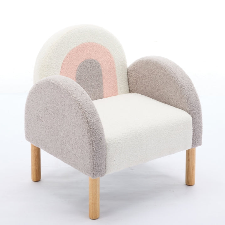 Accent Chair Sofa, Toddler Fabric With Solid Wooden Frame,Rainbow Design Multicolor Polyester Blend