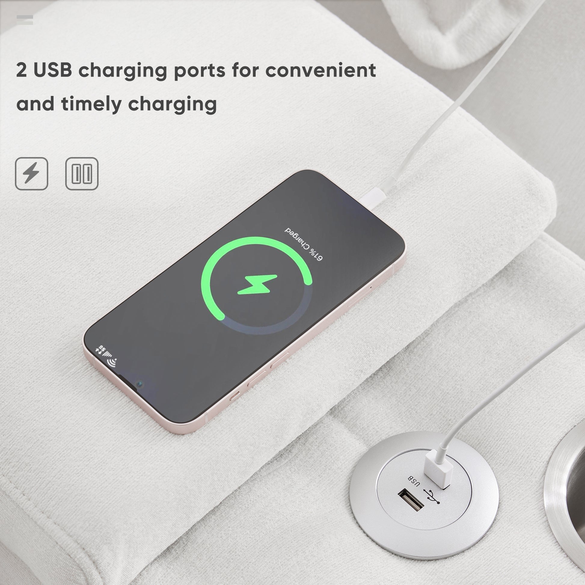 123*55" Modern U Shaped Sofa With Console,Cupholders And Usb Ports,6 Seat Upholstered Symmetrical Indoor Furniture,Sleeper Couch Set With Chaise For Living Room,Apartment,2 Colors White Chenille 6 Seat