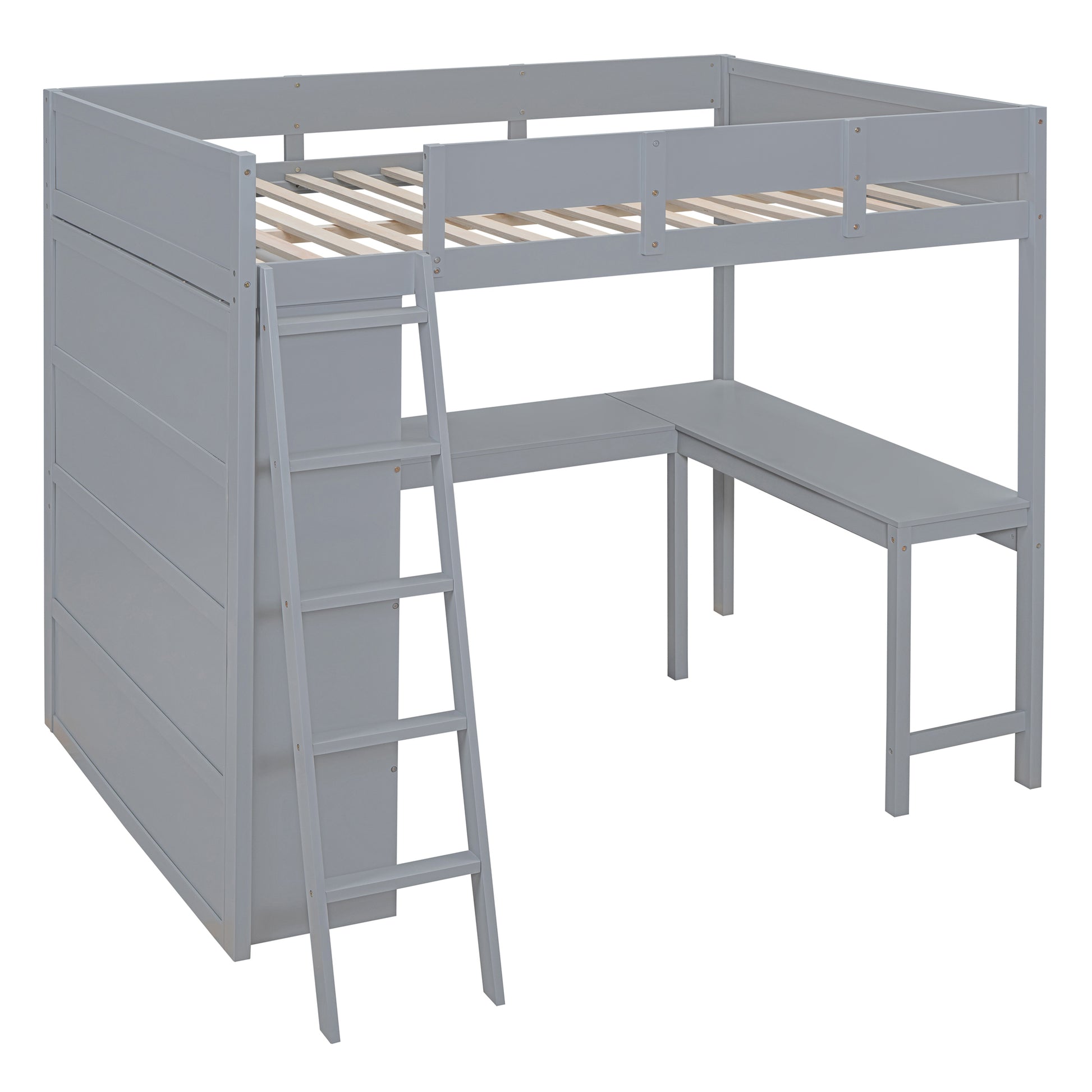 Full Size Loft Bed With Desk And Shelf Gray Full Gray Solid Wood