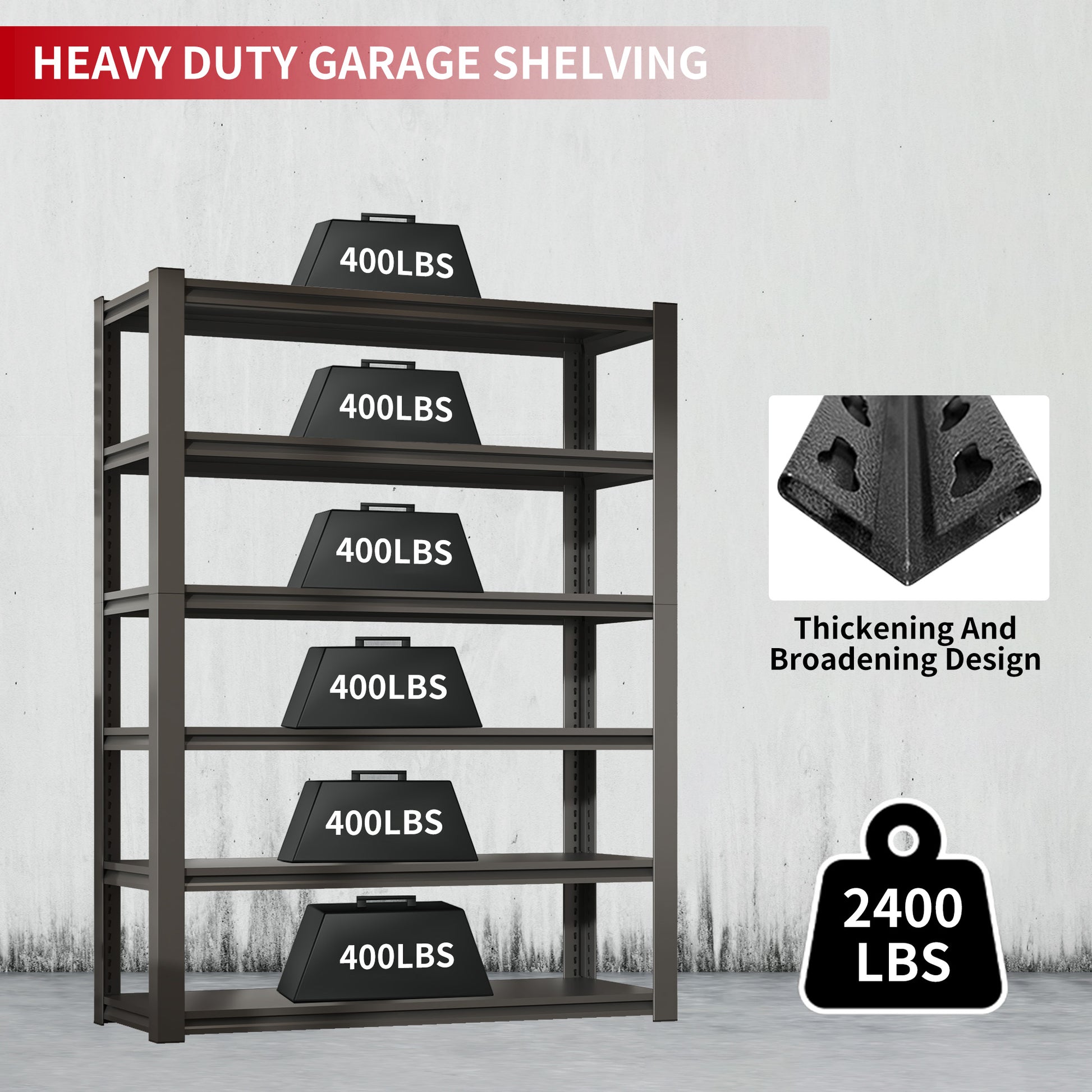 82"H 6 Tier Metal Shelves For Storage Garage Shelving 2400Lbs Heavy Duty Storage Shelves Adjustable Garage Shelf Industrial Shelving Unit Storage Utility Rack,48"W*18"D*82"H,Black 6 Black Gray