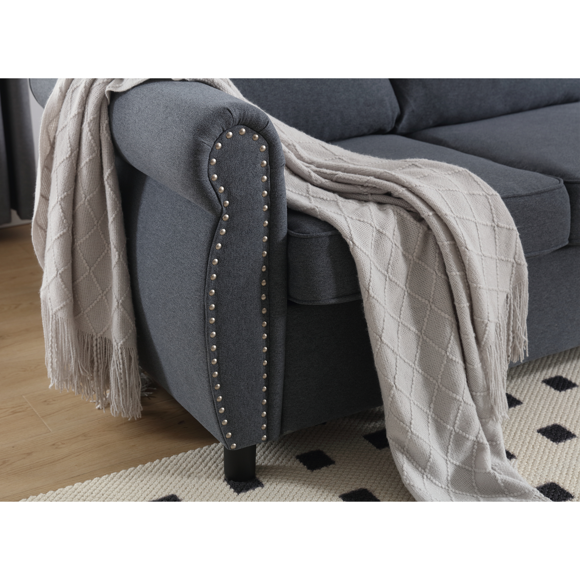 Arrived Sleeper Sofa, 2 In 1 Pull Out Couch Bed,6 Seater Sofa Bed, L Shaped Sleeper Sectional Sofa Couch,Riveted Sofa,104'' Large Combined Sofa Bed In Living Room, Dark Gray Gray Polyester Wood Primary Living Space Medium Soft Cushion Back Modern