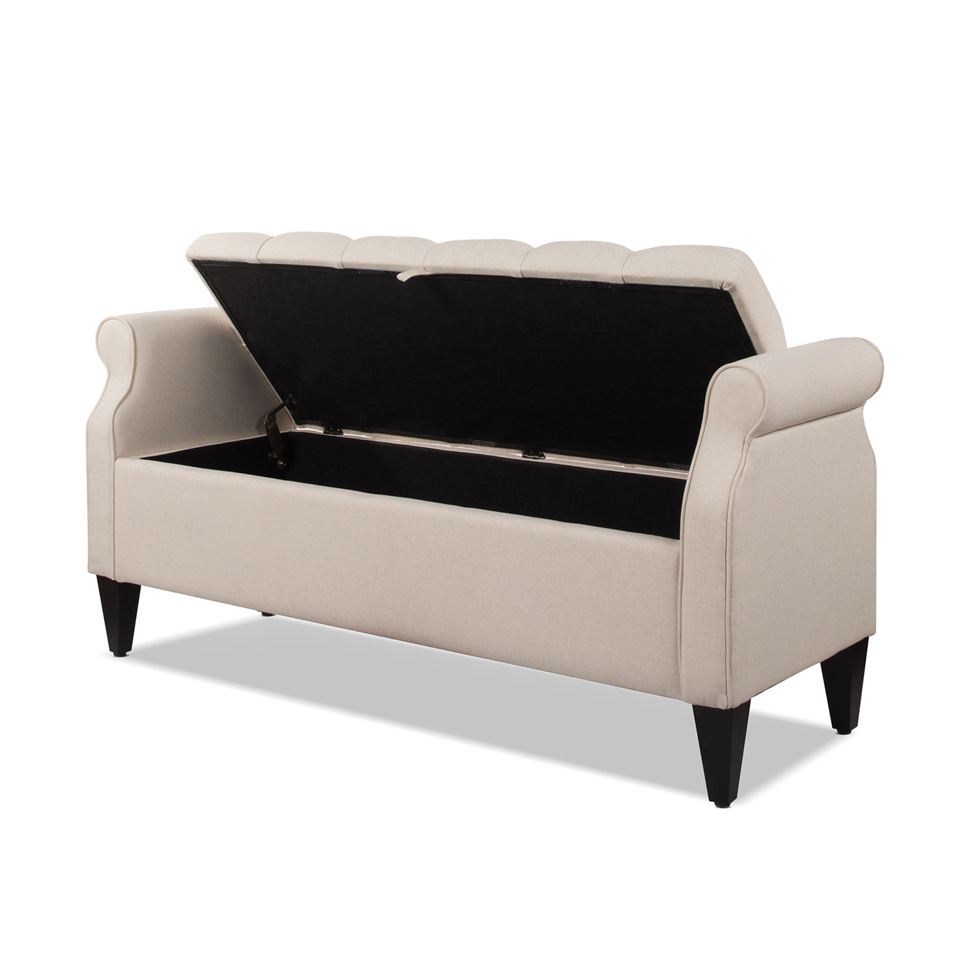 Jacqueline 57.5" Tufted Roll Arm Storage Bench, Sky Neutral Beige Polyester Beige Foam Polyester