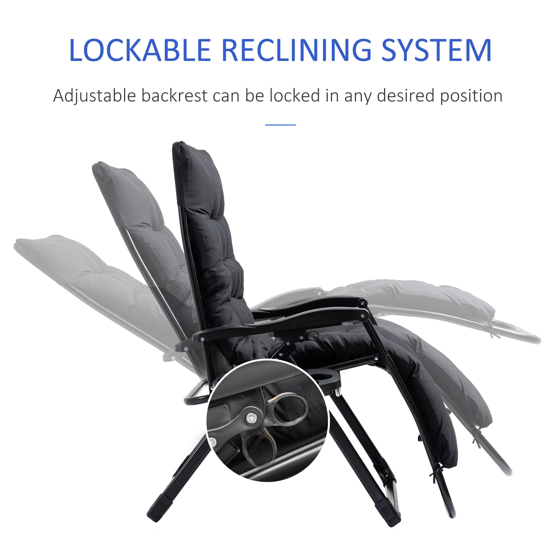 Outsunny Zero Gravity Chair, Folding Reclining Lounge Chair With Padded Cushion, Side Tray For Indoor And Outdoor, Supports Up To 264 Lbs., Black Black Steel