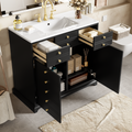 36'' Bathroom Vanity With Resin Sink Combo, Solid Wood Frame Bathroom Storage Cabinet, Freestanding Vanity Set With 2 Drawers& Soft Closing Doors, Black Black Bathroom Solid Wood Mdf Resin