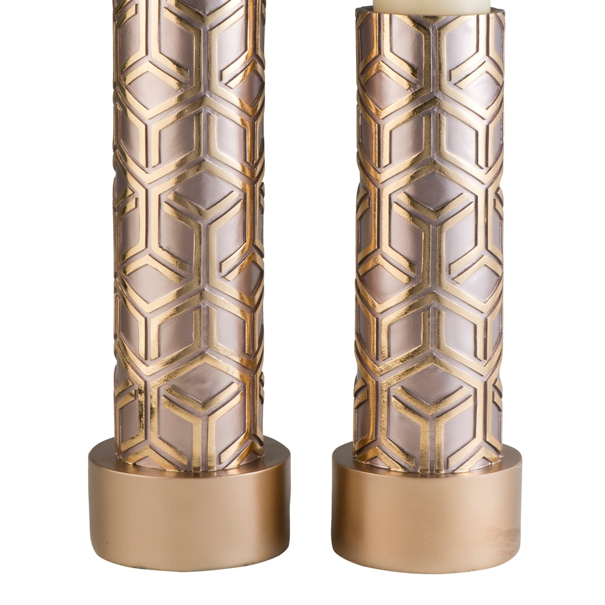 14" And 16" Tall Polyresin Candleholder, Golden Finish Set Of 2 Gold Polyresin