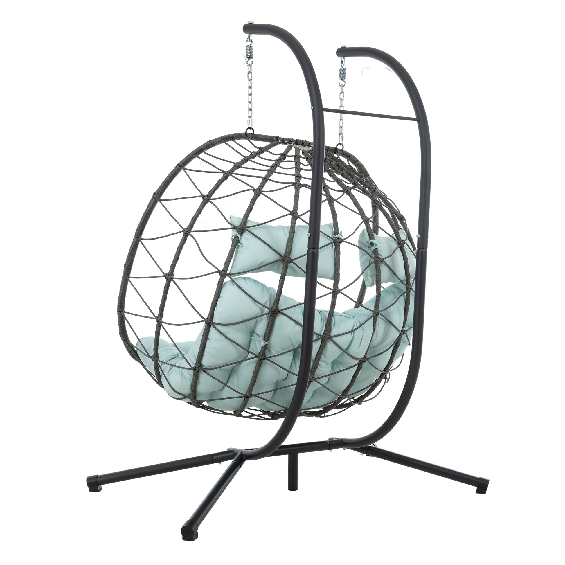 2 Persons Egg Chair With Stand Indoor Outdoor Swing Chair Patio Wicker Hanging Egg Chair Hanging Basket Chair With Stand For Bedroom Living Room Balcony Gray Steel