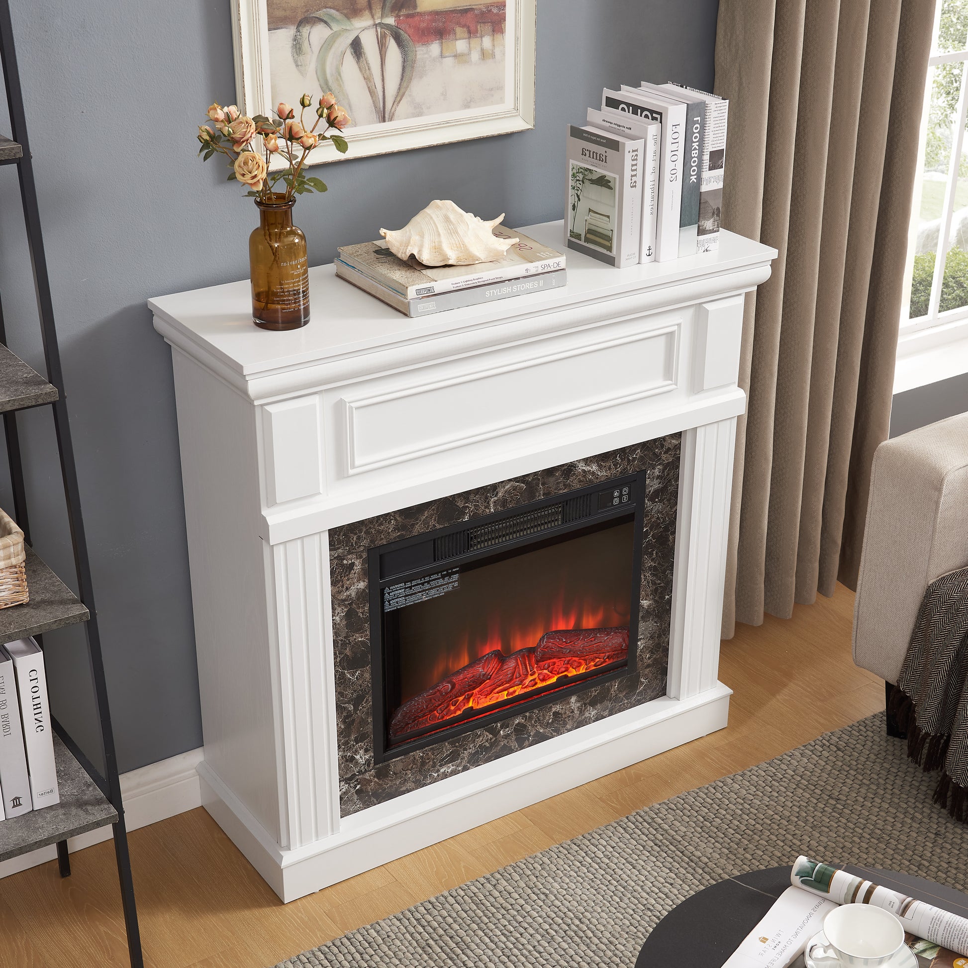 Electric Fireplace With Mantel,Fireplace Mantel Surround With 23" Fireplace Insert, Adjustable Flame, Remote Control White,41.34"W*14"D*40"H White Mdf