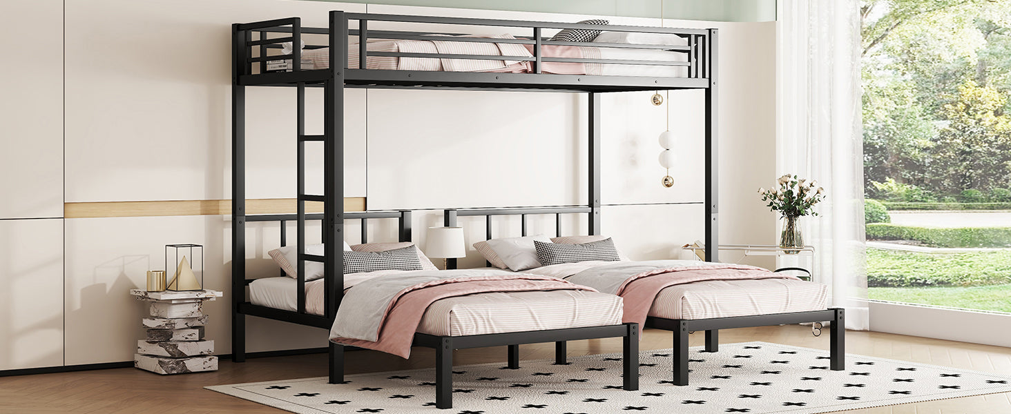 Twin Over Twin & Twin Bunk Beds For 3, Twin Xl Over Twin & Twin Bunk Bed Metal Triple Bunk Bed, Black Black Metal